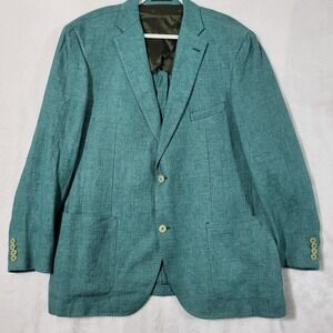 The Andover Shop Blazer Mens 50R Teal Green Linen Sport Coat Made In Italy